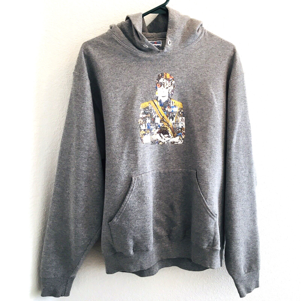 Vintage Jerzees NUBLEND TAG Size M Michael Jackson Graphic Hoodie Heather Gray